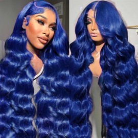 cute fairy Dark Blue Lace Front Wigs Human Hair Colored Glueless Royal Blue Wigs 13x6 Body Wave Lace Front Wig Human Hair Pre Plucked with Baby Hair 200% Density 20 Inch