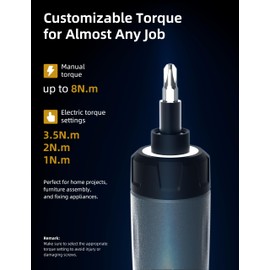 Electric Screwdriver, 3.7V Cordless Screwdriver, Max 8N.m Torque, 12 S2 Steel Bits, 2000mAh Battery, USB-C Charging, 1/4" Hex, 3 Adjustable Torque Settings, Idea Tool for Furniture/Desktop Computer