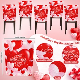 Whaline 4Pcs Happy Valentine's Day Chair Covers Red Pink Love Heart Seat Covers Washable Sweet Dining Chair Slipcovers Protector for Wedding Anniversary Home Room Kitchen Decor