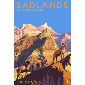 Badlands National Park, South Dakota - Bighorn Sheep (16x24 Giclee Gallery Print, Wall Decor Travel Poster)