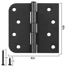 6 Pack Black Door Hinges 4 Inch Interior Hinge Matte Black Door Hinges 4 in Square Rounded 5/8" Radius Corner Hinge for Doors Reversible Full Mortise Combination 4 in Doors Hardware