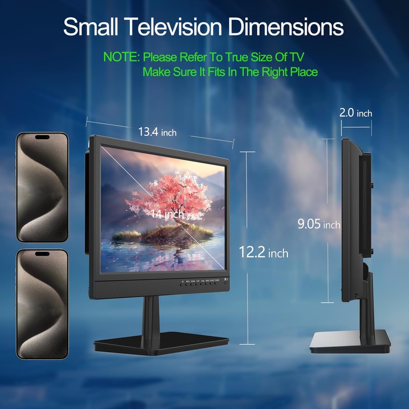 Feihe 14 inch Small Flat Screen Kitchen TV with ATSC
