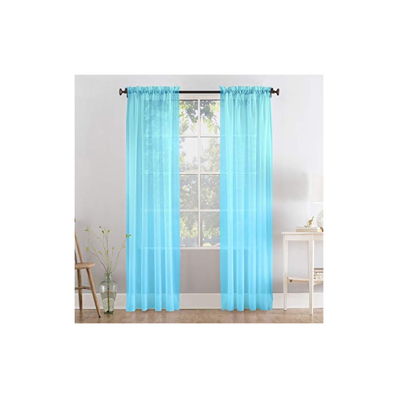 Megachest a pair of slot top voile curtains (Angel Blue,