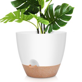 YNNICO YNNICO 12 Inch Large Self Watering Plant Pot Set, Flower Pots with Multi-Mesh Drainage Holes and Saucer, Suitable for Indoor and Outdoor Garden Plants, White.