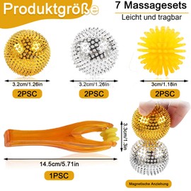Pack of 7 Including 2 Golden Massage Balls, 2 Silver Massage Balls, 1 Thin Hand Massage Clip and 2 Yellow Hedgehog Balls, Skills, Skills Borderline, Skill Ball, Hedgehog Balls, Massage Ball, Stress