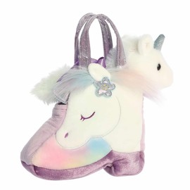 Aurora® Fashionable Fancy Pals™ Rainbow Unicorn™ Boot Stuffed Animal - Plush with Stylish Purse for Dress Up Fun - Perfect for Kids 3+ Years, Costumes, and Birthdays - Purple 7.5 Inches