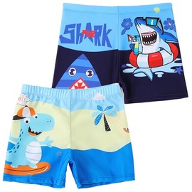 NautySaurs Boys Swim Trunks Kids Quick Dry Swim Shorts Toddler Boys Swimming Boxer Briefs 2 Pack Set A,4-5T