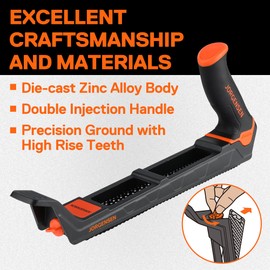JORGENSEN Wood Plane, Professional Surform Plane, Zinc Alloy Die Casting Body, 65MN Sharp Blade, Wood Shaver Tool for Woodworking Rasp - Ergonomic Soft Grip Handle