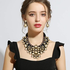 EVER FAITH Women's Jewellery Set Crystal Retro Costume Statement Necklace and Earrings Set for Banquet Prom, Crystal, Rhinestone