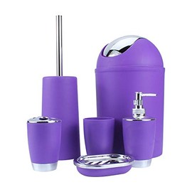 Ejoyous 6Pcs Bathroom Accessories Set Plastic Bath Gift Set Include Cup, Toothbrush Holder, Soap Holder, Hand Sanitizer Bottle, Bins, Toilet Brush, Purple