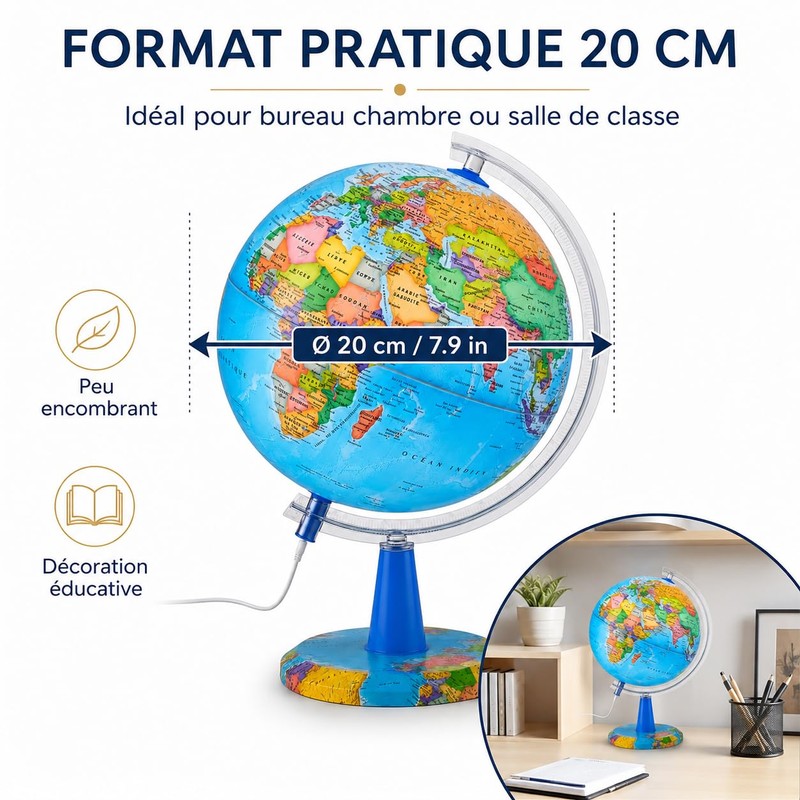 Topglobe TOPGLOBE Illuminated Globe 20cm - French Map - Modern