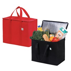 VENO 2 Pack Cooler Bag and Insulated Grocery Bags for Food Delivery, Collapsible Cooler, Reusable Shopping Bags for Groceries with zipper, Foldable, Heavy-Duty, Stands Upright (Dark Blue, 2 Pack)