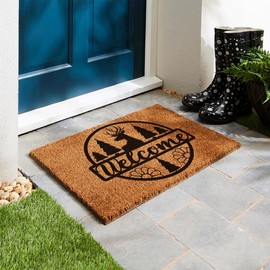 Funny Coir Doormat Welcome Moose Hunting Hunter Cabin Front Door Entryway Mat with Heavy Duty Front Porch Welcome Mats Entry Natural Coconut Brown Mat Novelty Prank Gift Funny Coir Mat 23.7x15.7 inch