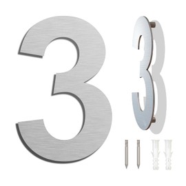 Large Brushed Modern House Number -8 Inch 203mm Height, Made of Solid 304 Stainless Steel, Floating Appearance and Easy to Install (Number 3 Three)