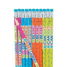 Fun Express Good Character Hashtag Pencils - 24 Pieces - Educational and Learning Activities for Kids