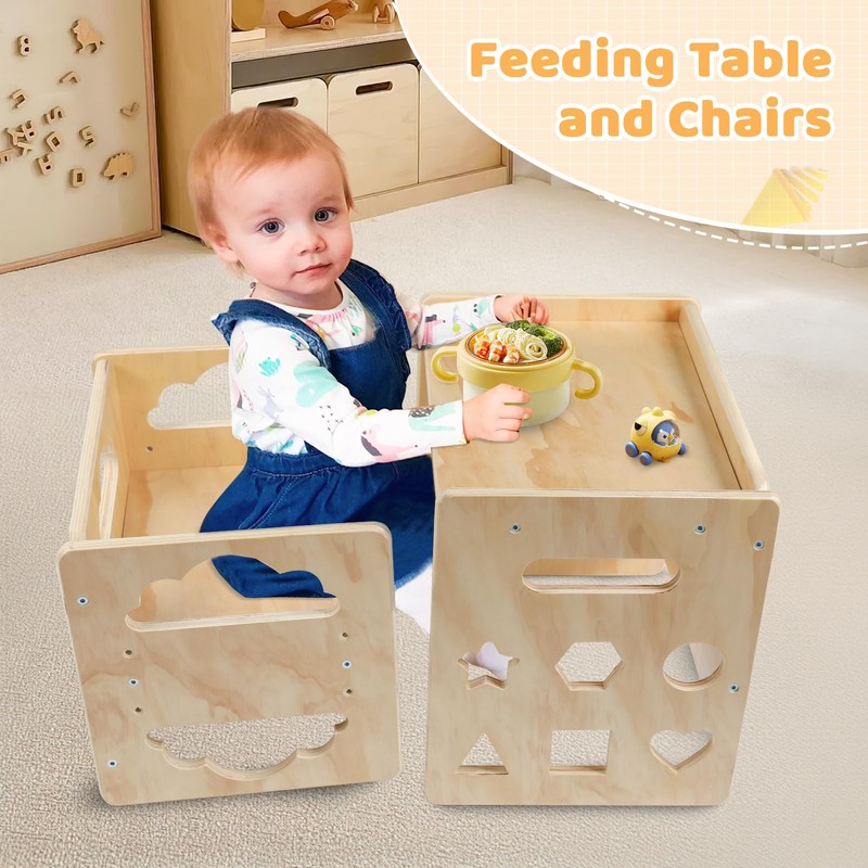 Satisure Montessori Weaning Table and Chair Set, Wooden Toddler Table