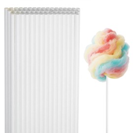 PPhtony 50Pcs Cotton Candy Sticks 13.8 inch Solid White Cotton Candy Cones Holders Paper Straw Cones for Wedding Birthday Christmas Party Candy Making (50)