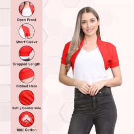 SXME MIGHT SAY New Girls' Stylish Cropped Bolero Shrug – Open Front Plain Short Sleeve Cardigan (UK, Age, 13 Years, Regular, Red)