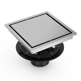 Iriber 6 Inch Tile Insert Shower Floor Drain with PVC Shower Base and Hair Strainer, SUS 304 Stainless Steel, Brushed Nickel