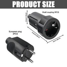Schuko Plug Coupling: 250V 16A IP44 Protective Contact Plug, Rubber Schuko Coupling Set with Kink Protection, 2-Pin Outdoor Waterproof Black Schuko Plug and Rubber Coupling without Cable 3 Pairs