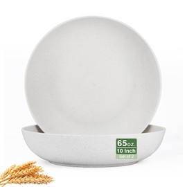 PYRMONT Salad Bowls Wheat Straw Bowls 65 OZ,Plastic Bowls Reusable Salad Bowls Set of 2,10 In Large Serving Bowl,Microwave,Freezer,Dishwasher Safe,Bowls for Kitchen,Camping,Chip Bowls for Party(White)
