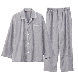 Poweforest Men's Pajamas, 100% Cotton, Thin, Top and Bottom Set, Soccer, Sweat Absorbent, Quick Drying, Breathable, Open Front, Gentleman, Pajamas, Loungewear, Hospital Wear, Spring, Summer, Autumn