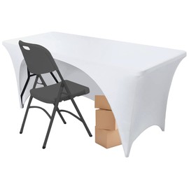 Time to Sparkle 2PCS 4ft Stretch Spandex Table Cover for Rectangle Tables with Open Back - Universal Rectangular Fitted Tablecloth Protector for Wedding, Banquet and Party White