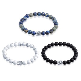 Feilok Buddha Partner Bracelet Real Natural Stones Chakra Bracelet Stretch Bead Bracelet Friendship Bracelet BFF Chains for Men Women, 19 cm, Stone Metal