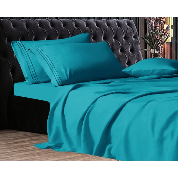 Elegant Comfort Luxe Quality Microfiber 3-Line Sheet Set Breathable, Buttery-Smooth