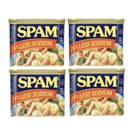 SPAM 25% Less Sodium 4 Set 12 oz. Cans Meat Food Pork FRESH Exp. 2025