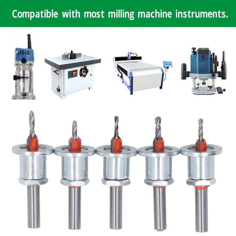 Countersink Drill Bit Set with Depth Stop, 5PCS Adjustable Depth