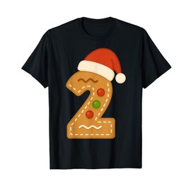 Cute Gingerbread Number 2 Santa Hat Second Christmas T-Shirt
