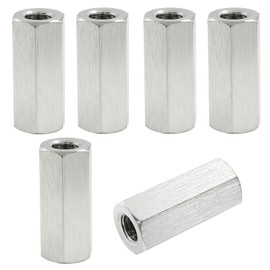 Unlorspy 6Pcs M10 x 1.5-Pitch 40mm Length Metric Hex Coupling Nuts 304 Stainless Steel Polishing Rod Coupling Nuts for Home Garage Repairs (17mm Hex Width)