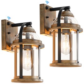 OKELI Dusk to Dawn Outdoor Wall Lights, Waterproof Lighting Fixtures Rustic Farmhouse Wall Lanterns with Clear Glass Shades Anti-Rust Outside Lights for Garage Patio Porch(Wood Grain, 2 Pack)