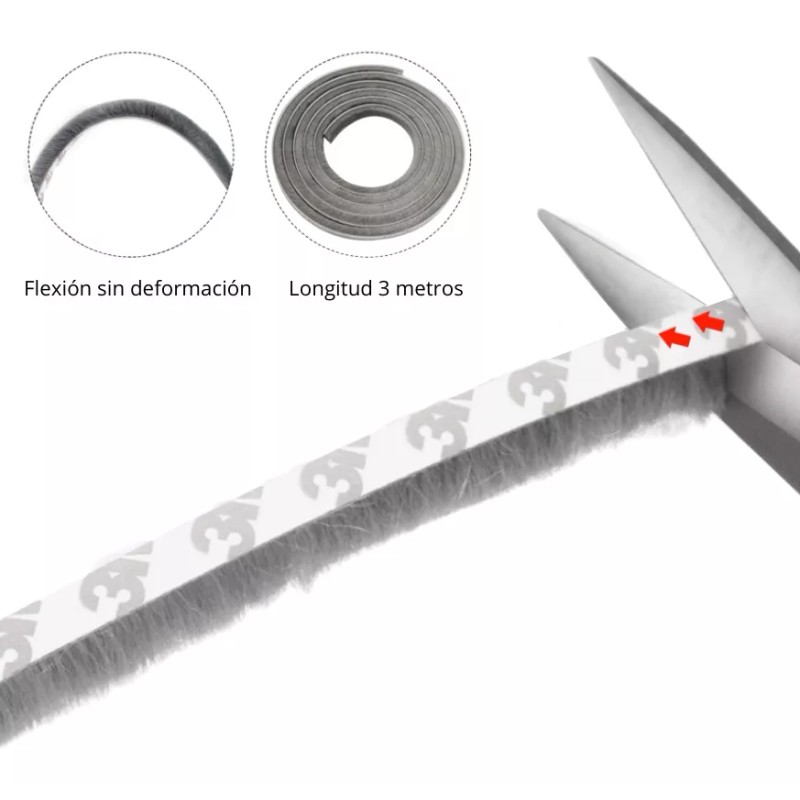 Estuchelandia 30m Tira Sellado 9x9mm Cepillo Cinta Polvera Puerta Ventana