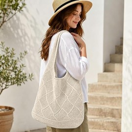 Bolso Grande De Ganchillo Para Mujer,Bolso De Playa De Malla,Bolso De Hombro Plegable, Bolso De Viaje Informal.