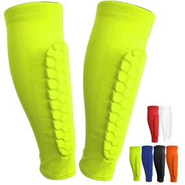 Soccer Shin Guards Shin Pads for Kids Youth Adult, Calf Compression Sleeve with Honeycomb Pads, Lightweight Calf Protective Soccer Gear for Football Baseball Boxing (Green, Large)