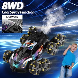 RAINMAX 8WD Gesture Sensing RC Stunt Cars, 2.4Ghz Remote Control Cars,Toys Gifts for Kids 8 9 10 11 12 Year Old Boys Girls,360° Rotation Drift Car with Light & Music DMRC008-2