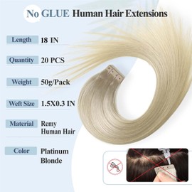 WIGER Newly-Designed Human Hair Extensions Invisible Skin Weft PU Human Hair Extensions 20 Pcs No Glue Platinum Blonde Beads-bonded Extensions (40g, 18 In)