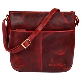 STILORD 'Lucy' Crossbody Bag Damen Leder Vintage Ledertasche Umhängetasche Modern für Freizeit Ausgehen Shopping Handtasche Echtleder, Farbe:kara - rot