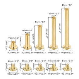 PATIKIL 80Sets Chicago Screws, M5 x 10/20/30/40/50mm Carbon Steel Chicago Screw Phillips Binding Post Screw Rivets for Leather Belt Scrapbook Gold