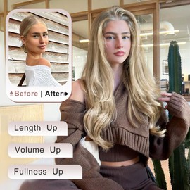 ALXNAN Clip in Hair Extensions,7PCS Dirty Blonde Mixed Bleach Blonde Hair Extensions Thick Long Stright Layered Hair Extensions 20 Inch Invisible Lace Weft Hair Extensions for Women