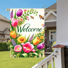 BlissYard Welcome Spring Garden Flag 12x18 Double Sided Flower Seasonal Small Flags For Spring Summer Outside Outdoor Decor Yard Farmhouse Holiday Decorations Yard Flags