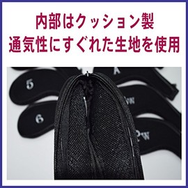 Iron Cover Set of 10 Cushion Material Zipper Type Embroidered Golf Club Iron Head Cover , black