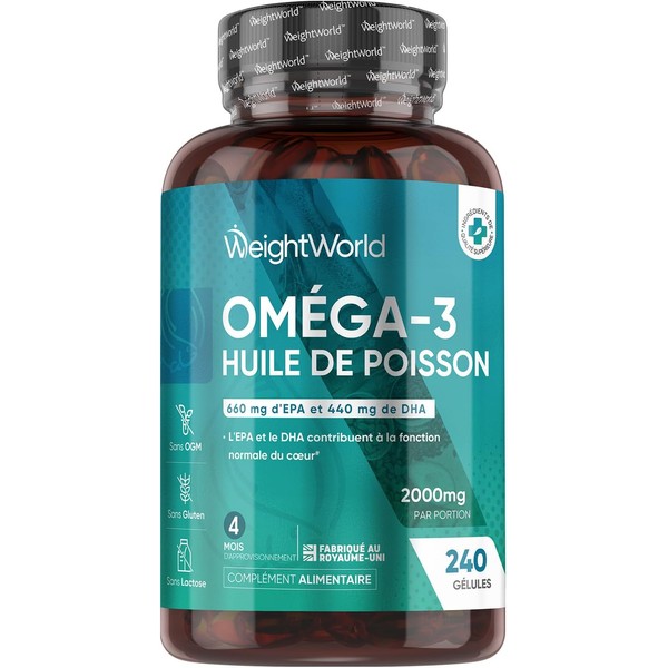 Omega 3 Fish Oil Capsules 2000mg, 240 Capsules for 4