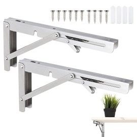 Pack of 2 Folding Console, Stainless Steel Folding Table Wall Heavy Duty Hinges, Foldable Angle Shelf Brackets, Folding Shelf Brackets, Folding Hinge Pack of Table Folding Shelf Brackets for Benches