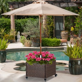 LEWIS&WAYNE Outdoor Umbrella Base with Fillable Planter Box Heavy Duty Patio Umbrella Stand with 4 Wheels Rolling Umbrella Holder for Outdoor Patio Deck Garden