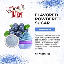 Ultimate Baker Naturally Flavored Blueberry Powdered Sugar (1x4oz), Flavored and Colored Icing & Frosting Sugar for Baking & Dusting Desserts (Blueberry)