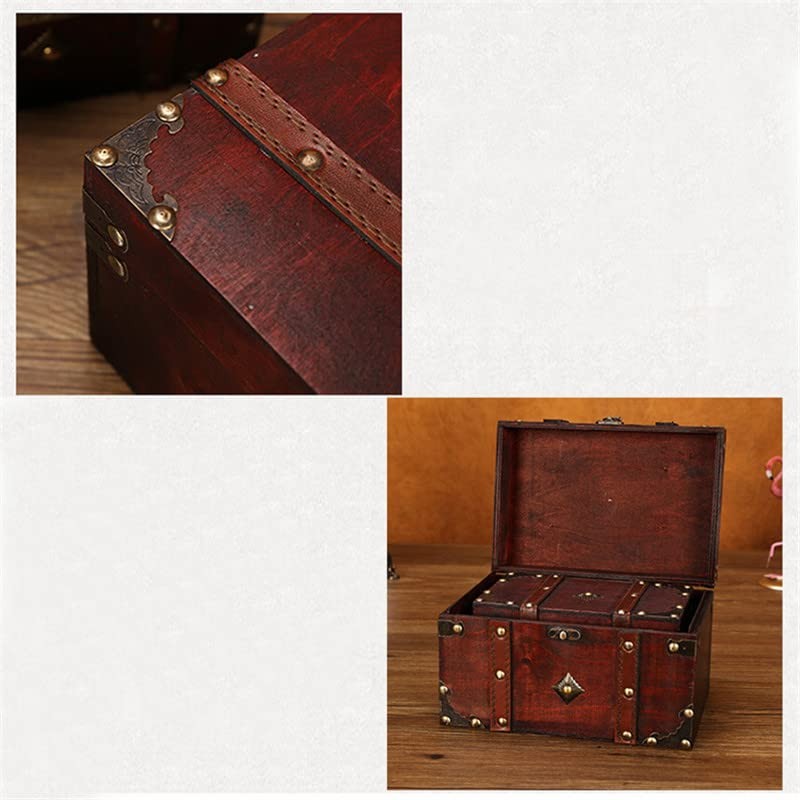 LIKEUDO Retro Jewelry Treasure Chest With Lock Vintage Wooden Trinket