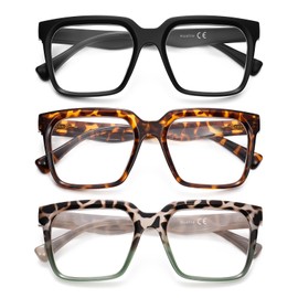 Ricafirla Oversized Reading Glasses For Women Readers Oprah Style Blue Light Blocking Computer Cheaters Designer Ladies Square Large Frame Stylish Fashion Cute Trendy Big Head Thick 3 Pack +2.50